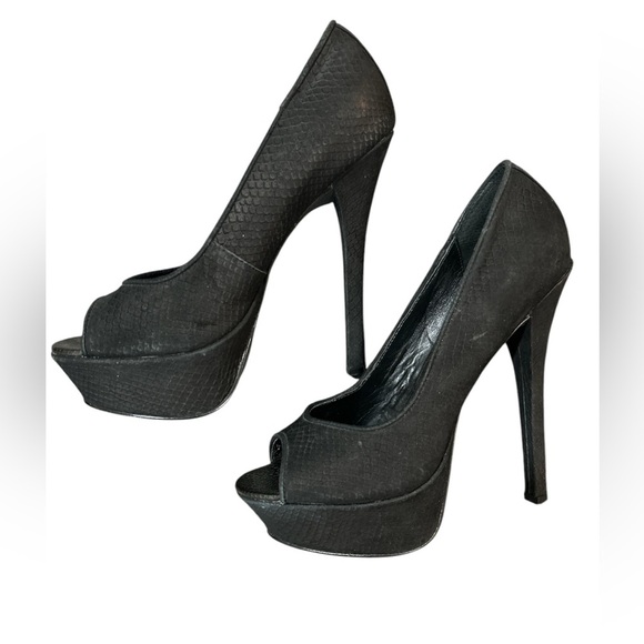 Steve Madden ALIAS Black Taupe Open Peep Toe 6”Heels. Size 8. EUC - Picture 2 of 4